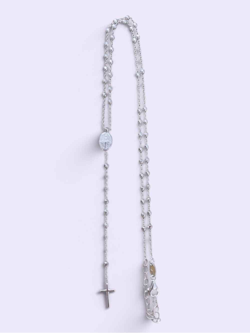 “16-“18in Rosary-Inspired Cross Necklace - 925 Sterling Silver